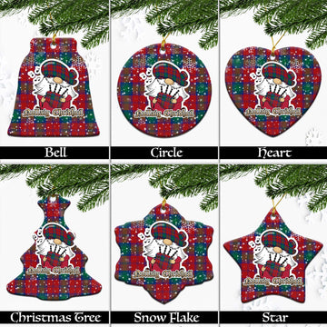 Byres (Byses) Tartan Christmas Ceramic Ornaments with Scottish Gnome Playing Bagpipes