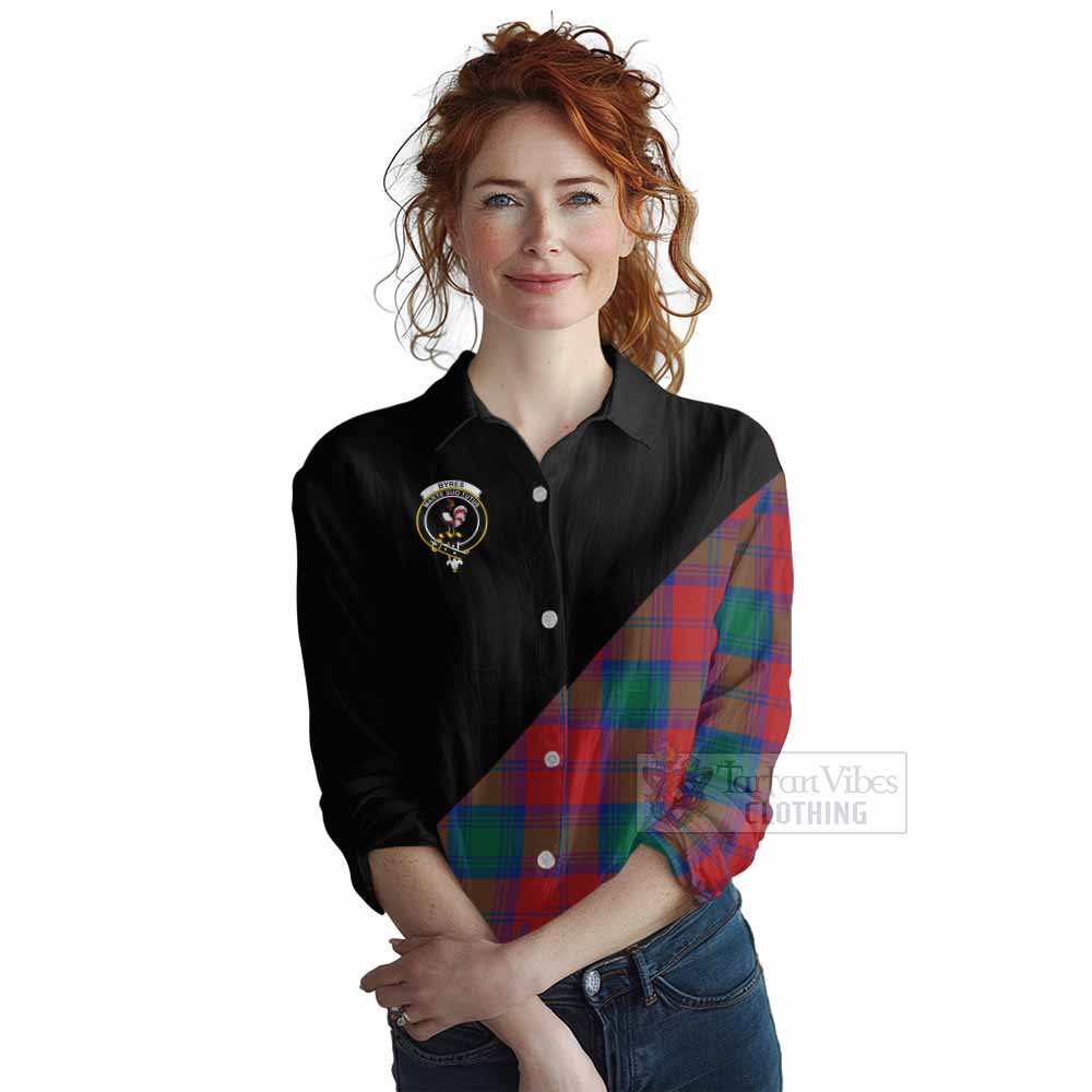 Tartan Vibes Clothing Byres (Byses) Tartan Women's Casual Shirt with Family Crest and Military Logo Style