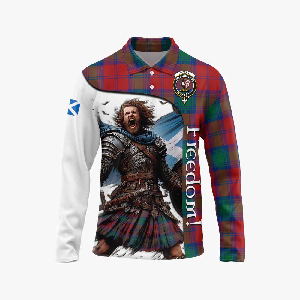 Tartan Vibes Clothing Byres (Byses) Crest Tartan Long Sleeve Polo Shirt Inspired by the Freedom of Scottish Warrior