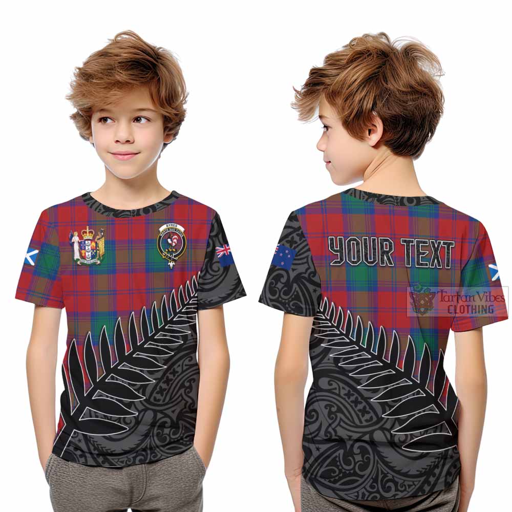 Tartan Vibes Clothing Byres (Byses) Crest Tartan Kid T-Shirt with New Zealand Silver Fern Half Style