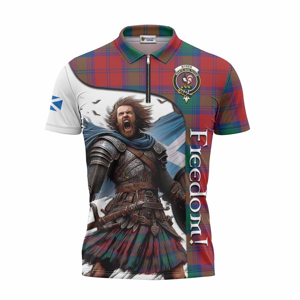 Tartan Vibes Clothing Byres (Byses) Crest Tartan Zipper Polo Shirt Inspired by the Freedom of Scottish Warrior