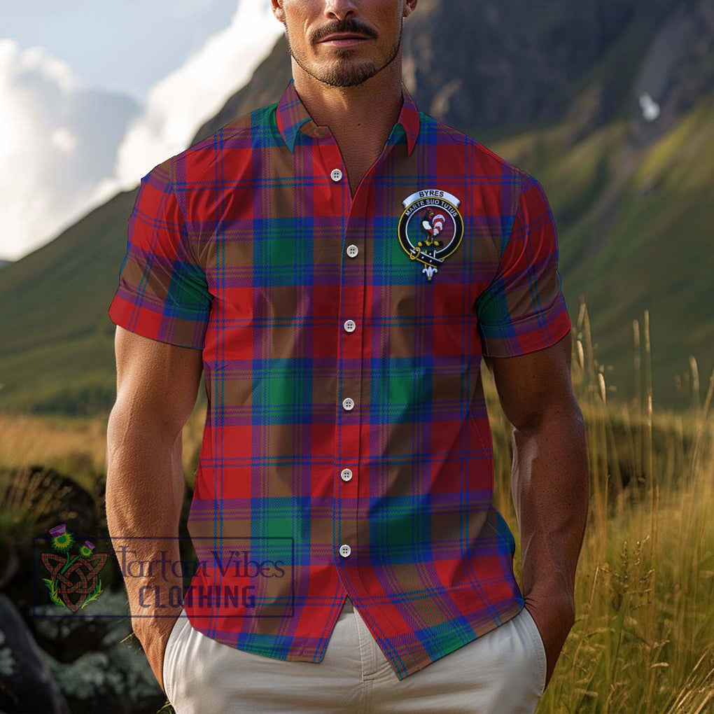 Byres (Byses) Tartan Cotton Hawaiian Shirt with Family Crest Adult - Tartan Vibes Clothing