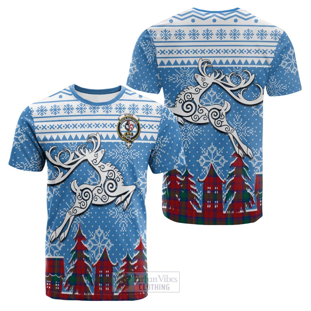 Tartan Vibes Clothing Byres (Byses) Clan Christmas Cotton T-shirt Celtic Reindeer Style