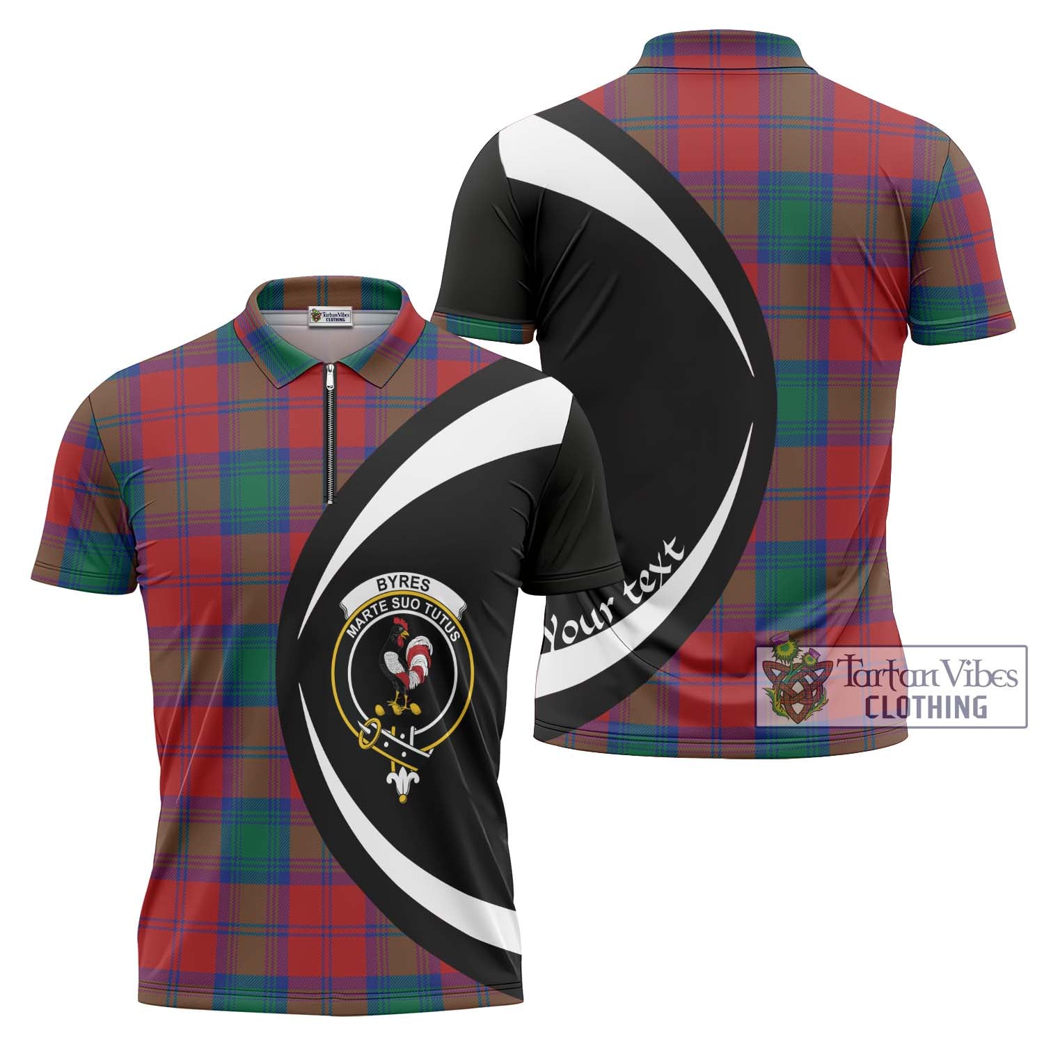 Tartan Vibes Clothing Byres (Byses) Tartan Zipper Polo Shirt with Family Crest Circle Style