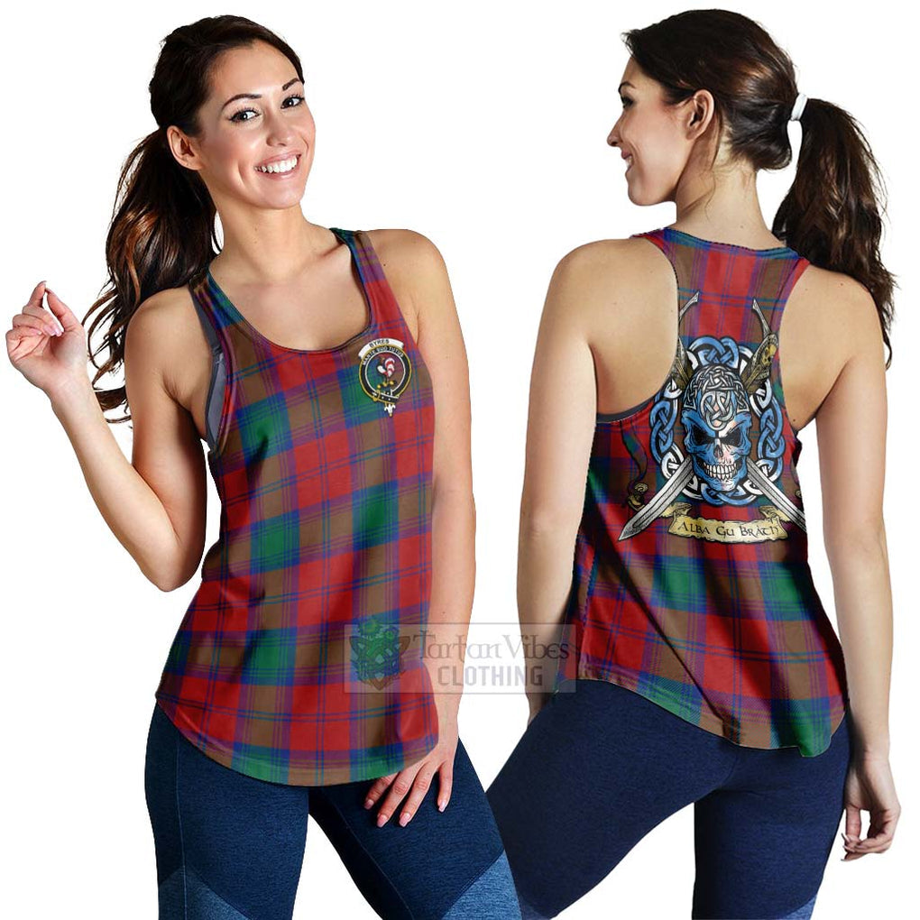 Tartan Vibes Clothing Byres (Byses) Tartan Women's Racerback Tanks with Family Crest Celtic Skull Style