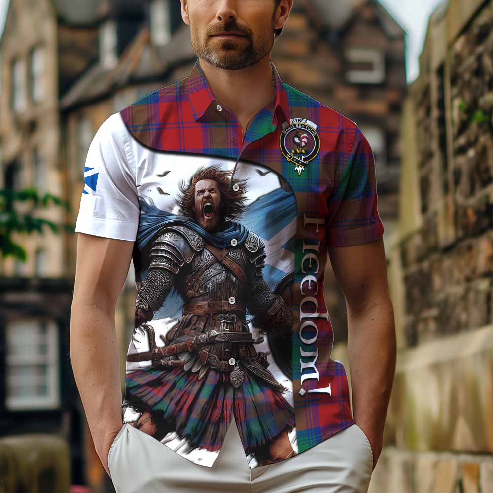 Tartan Vibes Clothing Byres (Byses) Crest Tartan Short Sleeve Button Shirt Inspired by the Freedom of Scottish Warrior