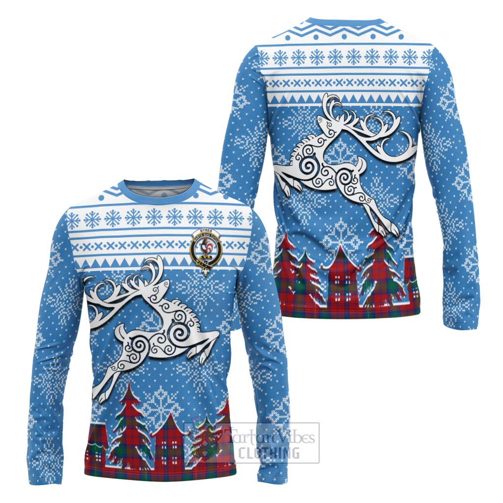 Tartan Vibes Clothing Byres (Byses) Clan Christmas Long Sleeve T-Shirt Celtic Reindeer Style