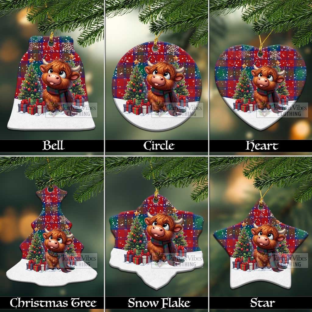 Tartan Vibes Clothing Byres (Byses) Tartan Christmas Ceramic Ornament with Adorable Highland Coo