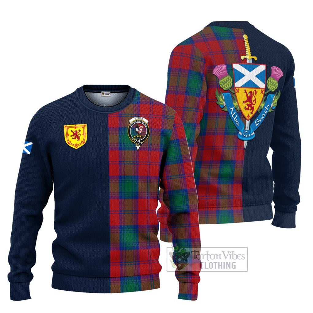 Tartan Vibes Clothing Byres (Byses) Tartan Knitted Sweater with Scottish Lion Royal Arm Half Style