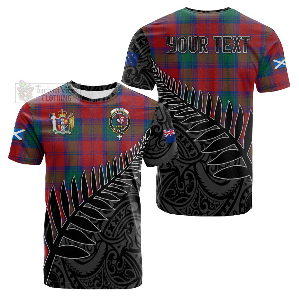 Tartan Vibes Clothing Byres (Byses) Crest Tartan Cotton T-shirt with New Zealand Silver Fern Half Style