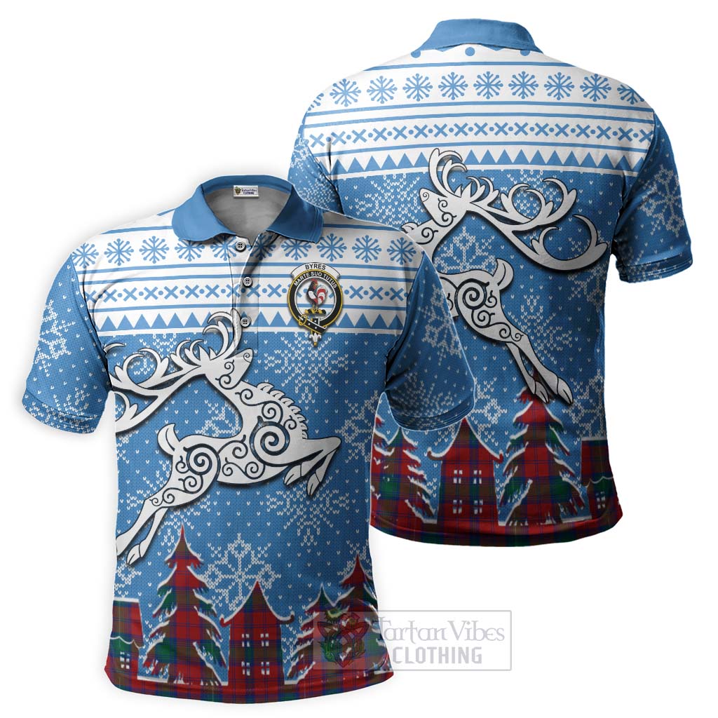 Tartan Vibes Clothing Byres (Byses) Clan Christmas Polo Shirt Celtic Reindeer Style