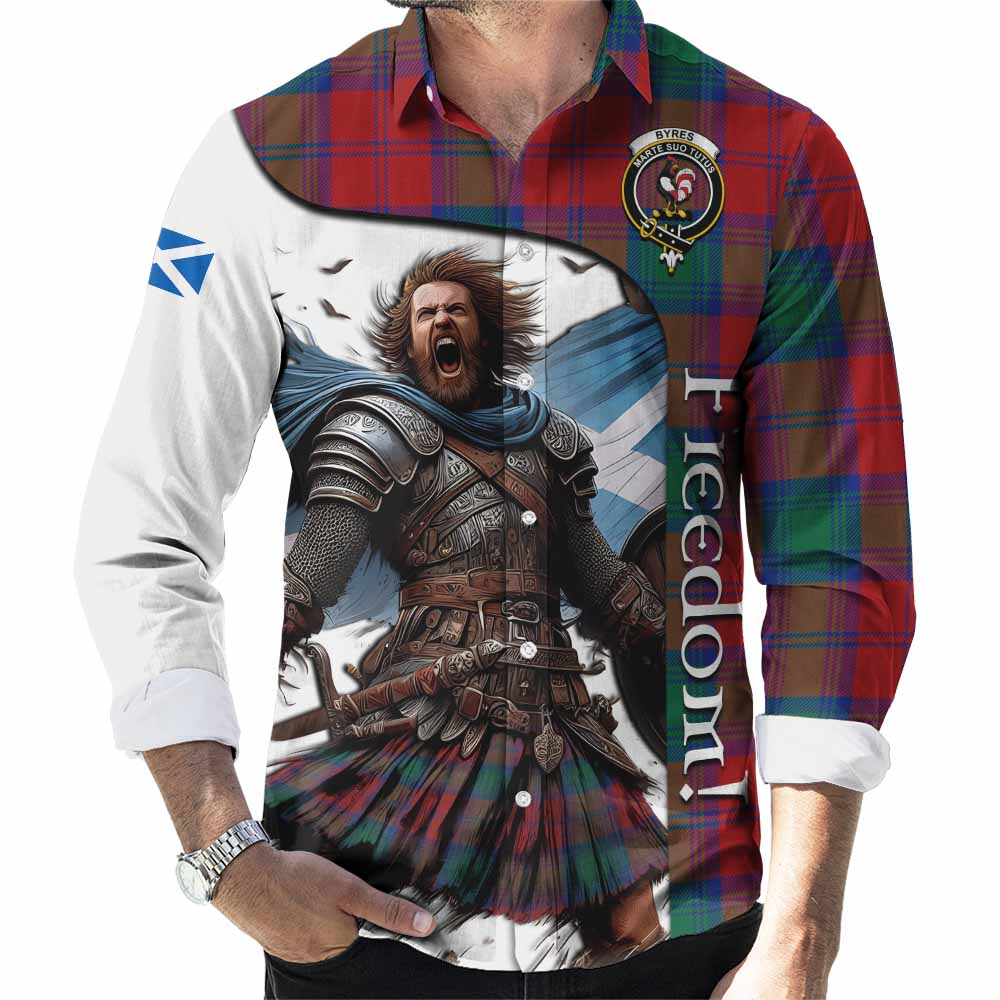 Tartan Vibes Clothing Byres (Byses) Crest Tartan Long Sleeve Button Shirt Inspired by the Freedom of Scottish Warrior