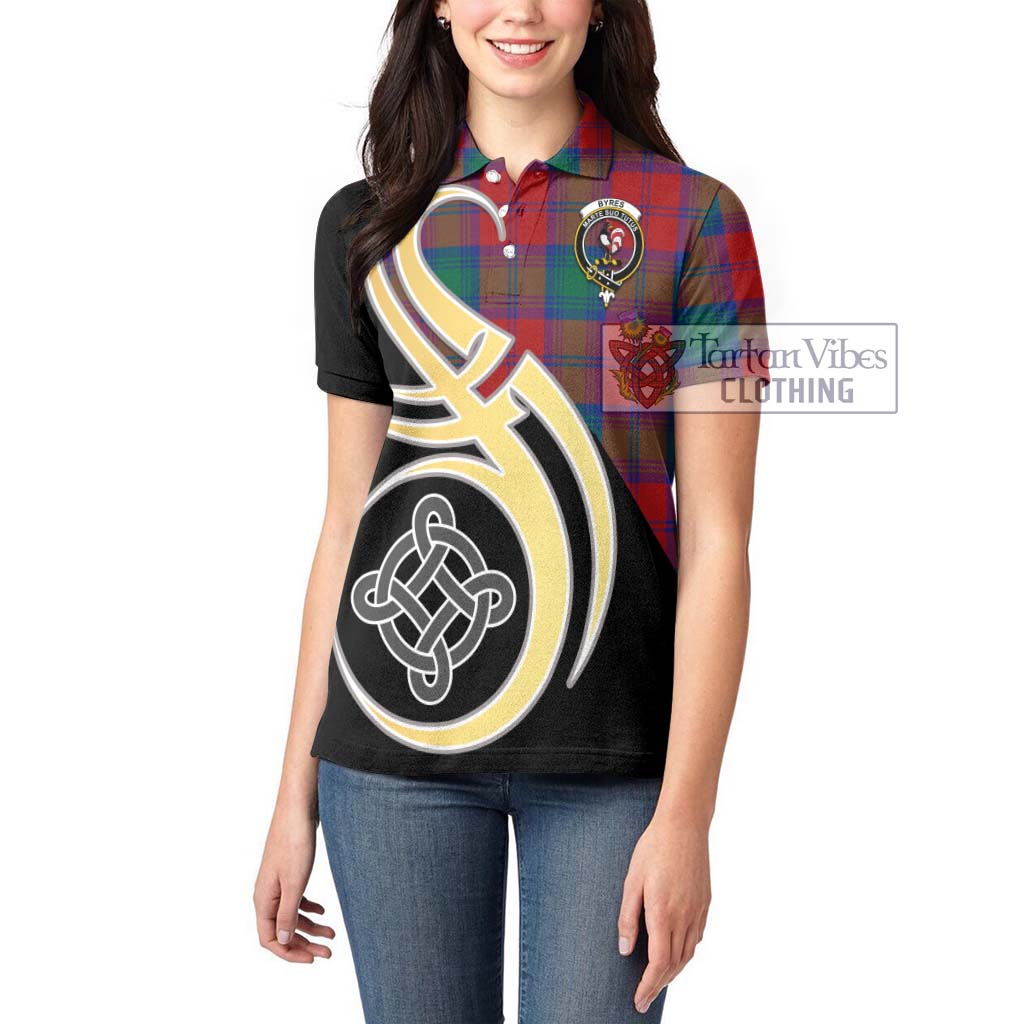 Byres (Byses) Tartan Women's Polo Shirt with Family Crest and Celtic Symbol Style Women - Tartan Vibes Clothing