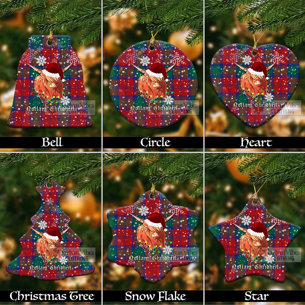 Tartan Vibes Clothing Byres (Byses) Clan Tartan Ornament with Christmas Twinkle Highland Cattle