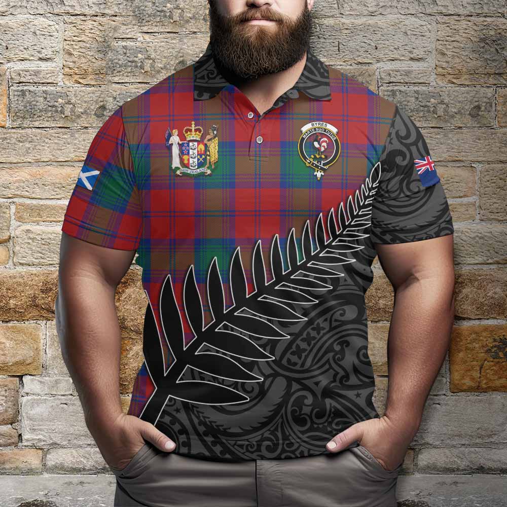 Byres (Byses) Crest Tartan Polo Shirt with New Zealand Silver Fern Half Style