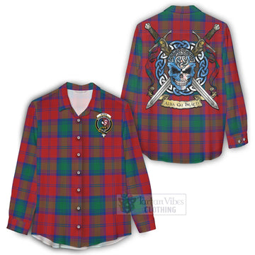 Byres (Byses) Tartan Women's Casual Shirt with Family Crest Celtic Skull Style