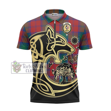 Byres (Byses) Tartan Zipper Polo Shirt with Family Crest Celtic Wolf Style