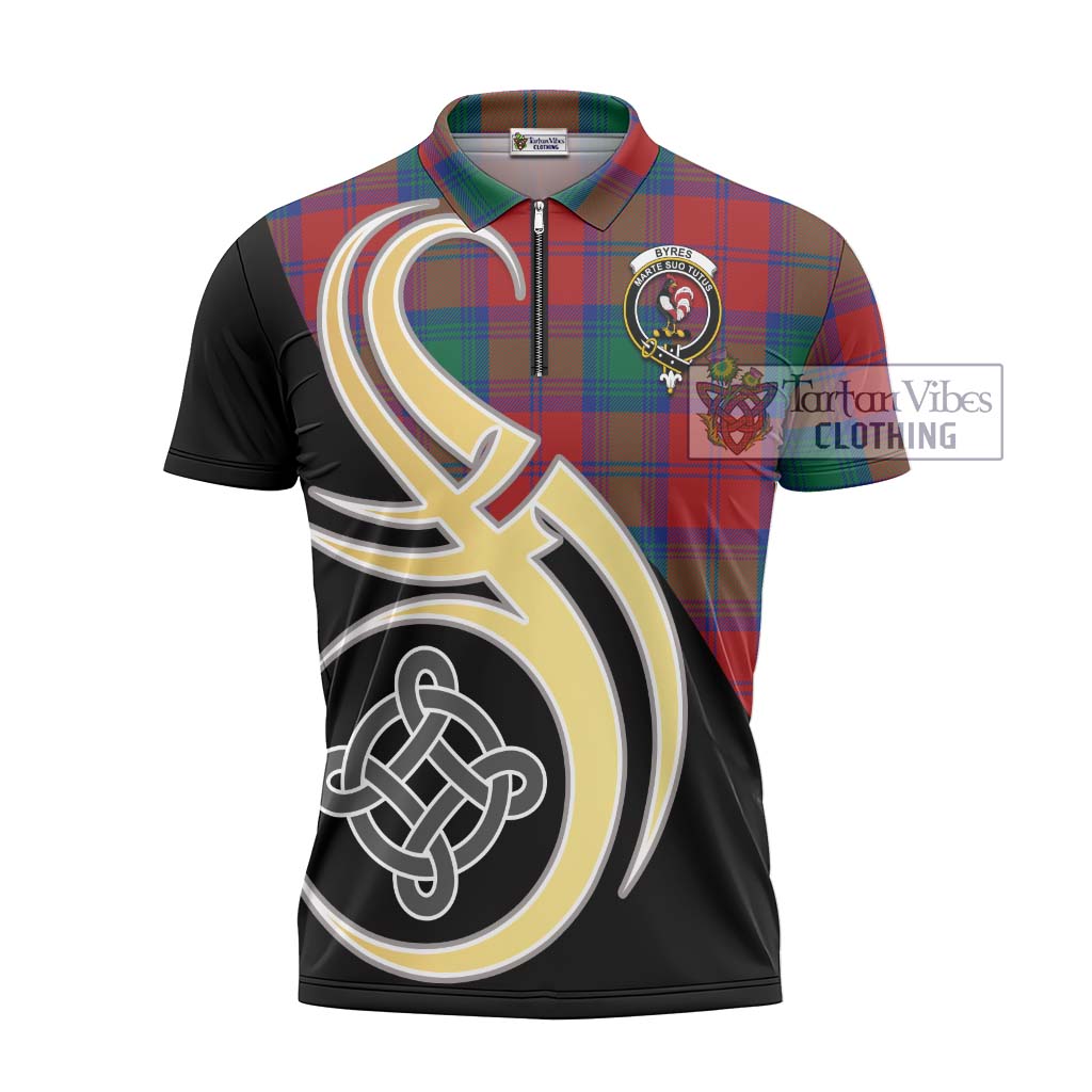 Tartan Vibes Clothing Byres (Byses) Tartan Zipper Polo Shirt with Family Crest and Celtic Symbol Style