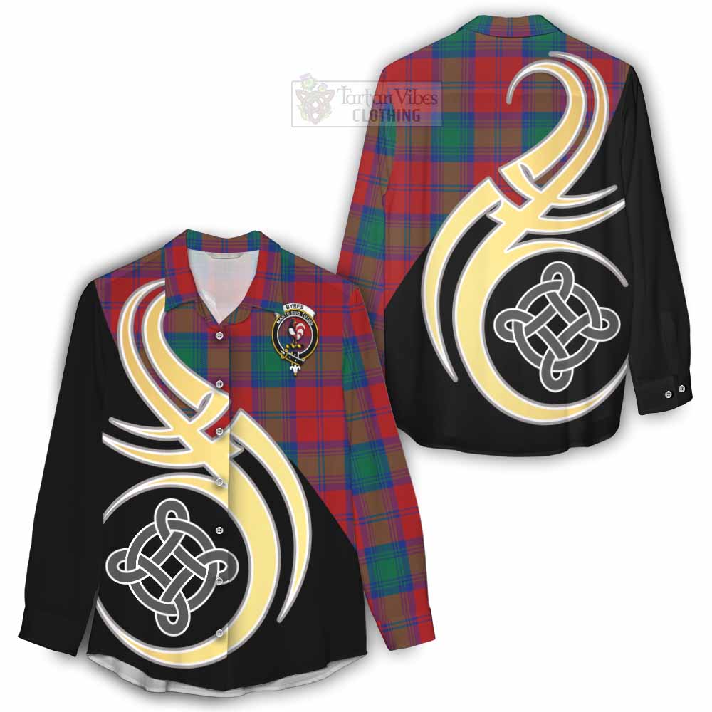 Tartan Vibes Clothing Byres (Byses) Tartan Women's Casual Shirt with Family Crest and Celtic Symbol Style