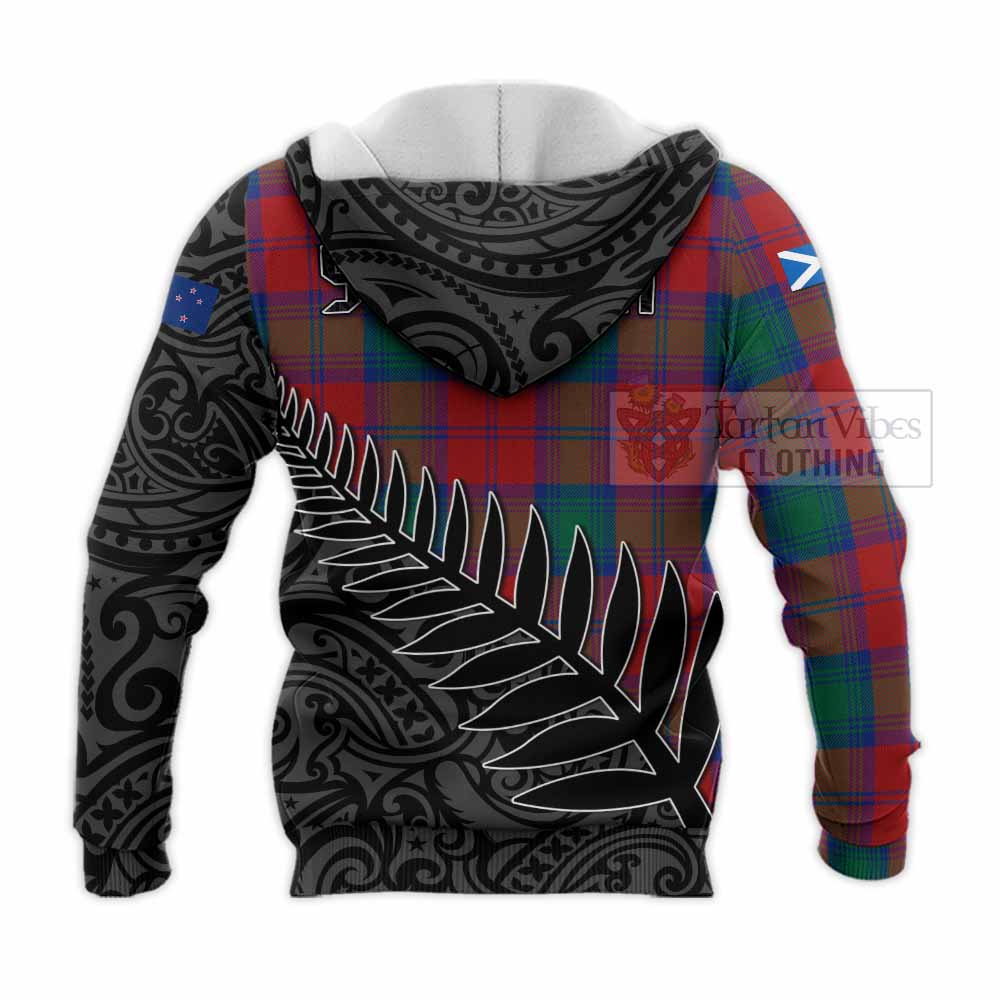 Tartan Vibes Clothing Byres (Byses) Crest Tartan Knitted Hoodie with New Zealand Silver Fern Half Style