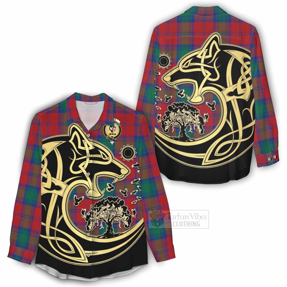 Tartan Vibes Clothing Byres (Byses) Tartan Women's Casual Shirt with Family Crest Celtic Wolf Style