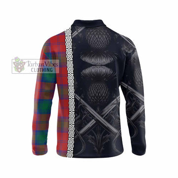 Byres (Byses) Tartan Long Sleeve Polo Shirt with Family Crest Cross Sword Thistle Celtic Vibes - Tartan Vibes Clothing