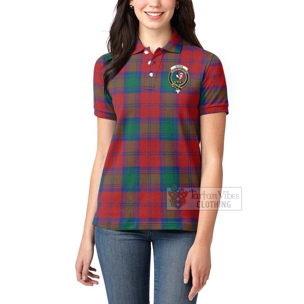 Tartan Vibes Clothing Byres (Byses) Tartan Women's Polo Shirt with Family Crest Celtic Skull Style