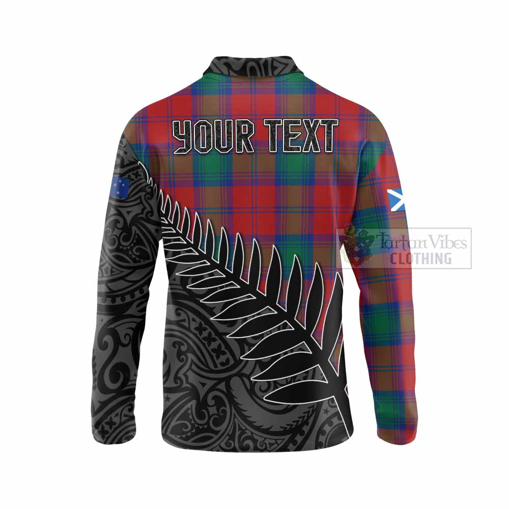 Tartan Vibes Clothing Byres (Byses) Crest Tartan Long Sleeve Polo Shirt with New Zealand Silver Fern Half Style