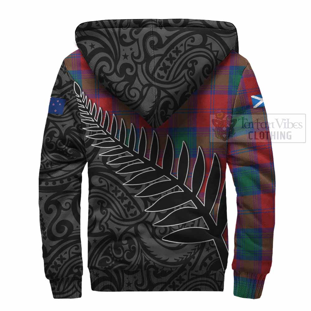 Tartan Vibes Clothing Byres (Byses) Crest Tartan Sherpa Hoodie with New Zealand Silver Fern Half Style