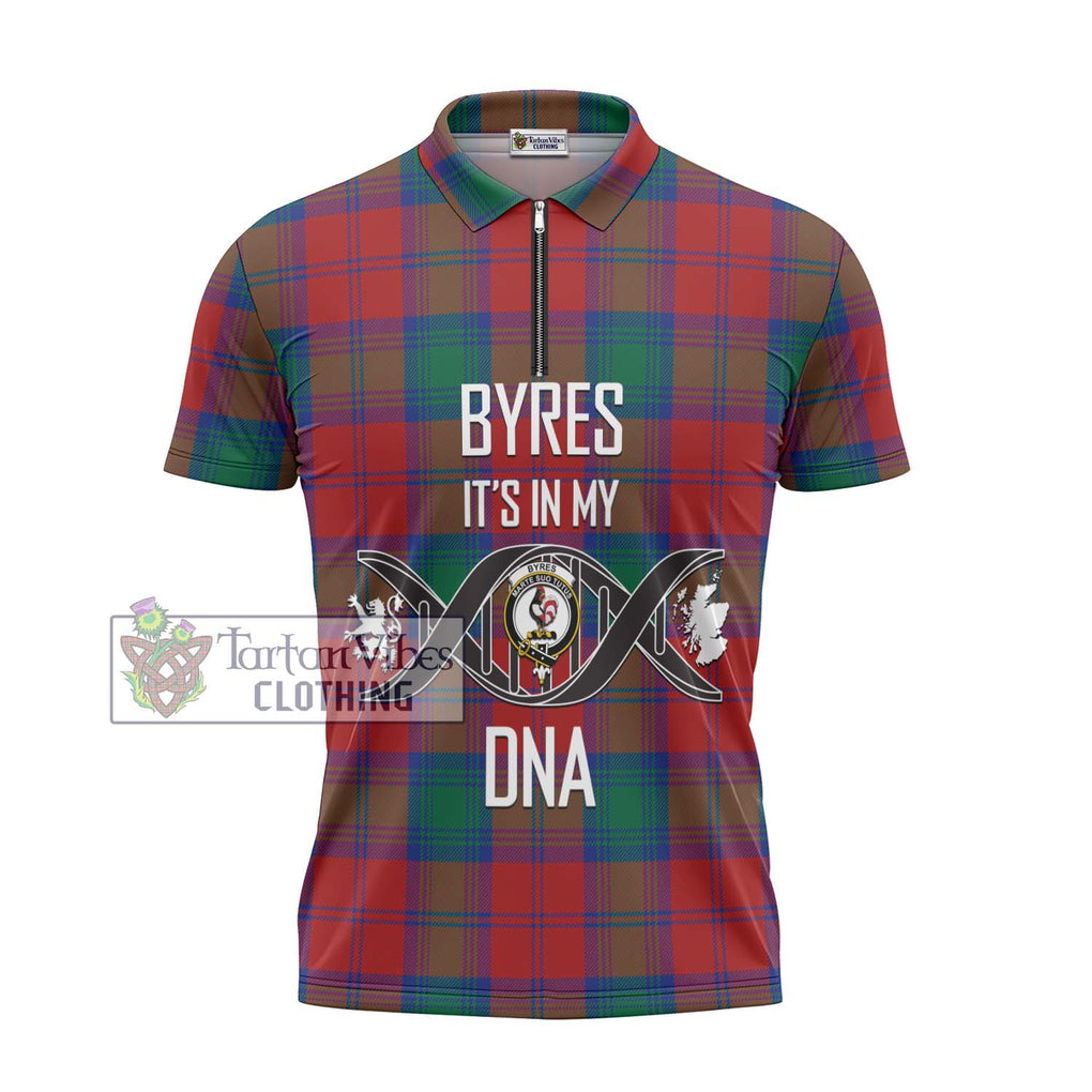 Byres (Byses) Tartan Zipper Polo Shirt with Family Crest DNA In Me Style - Tartanvibesclothing Shop