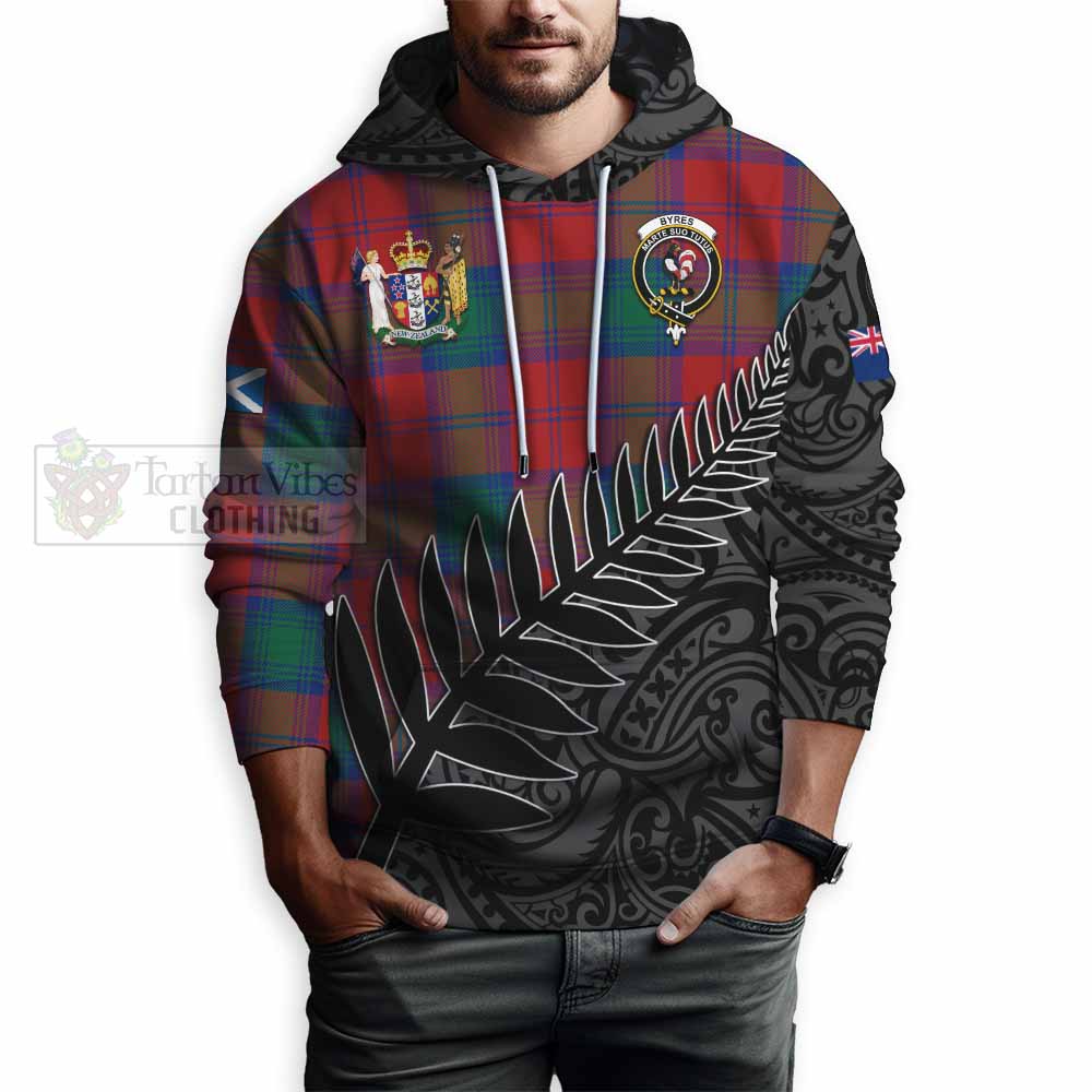 Tartan Vibes Clothing Byres (Byses) Crest Tartan Hoodie with New Zealand Silver Fern Half Style