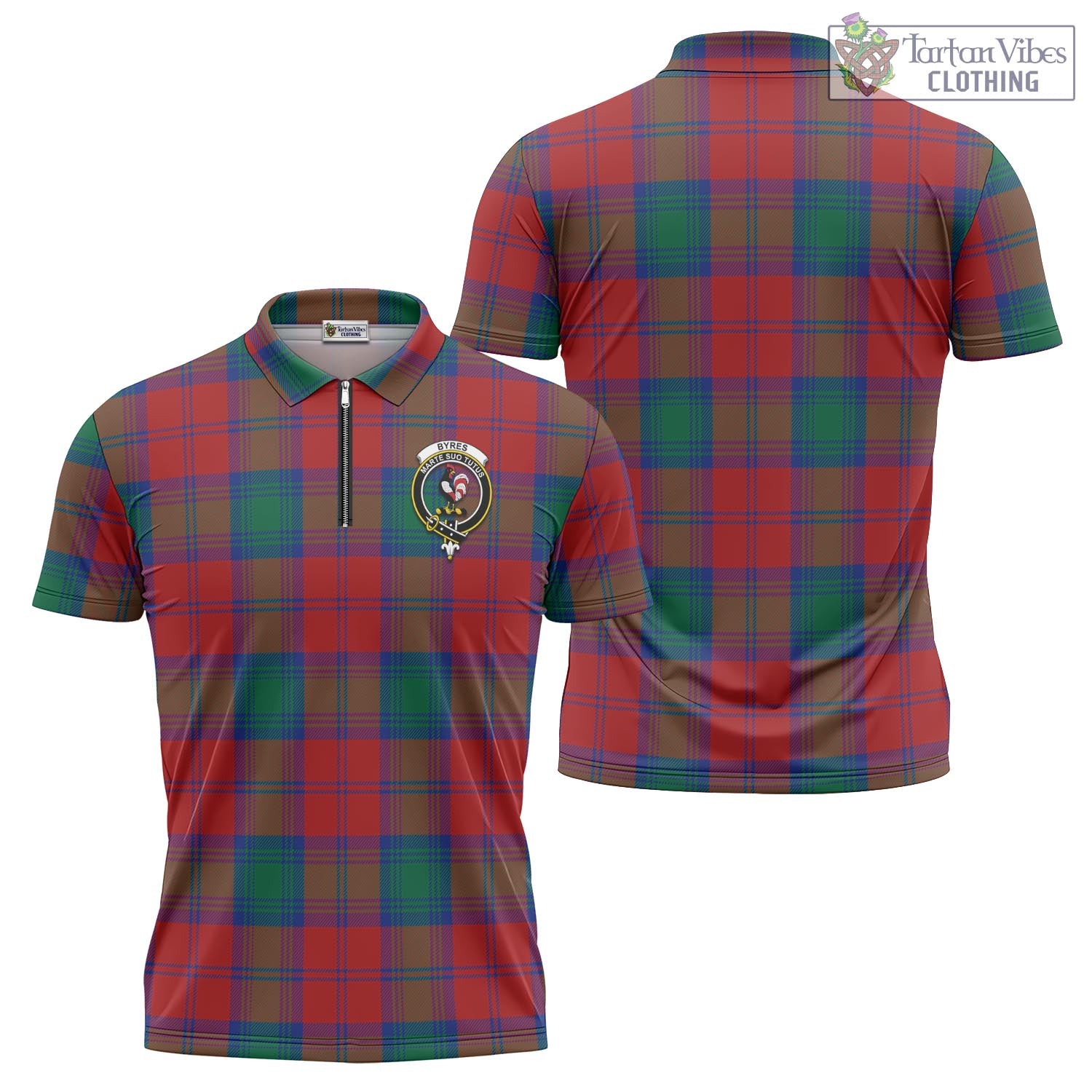 Tartan Vibes Clothing Byres (Byses) Tartan Zipper Polo Shirt with Family Crest