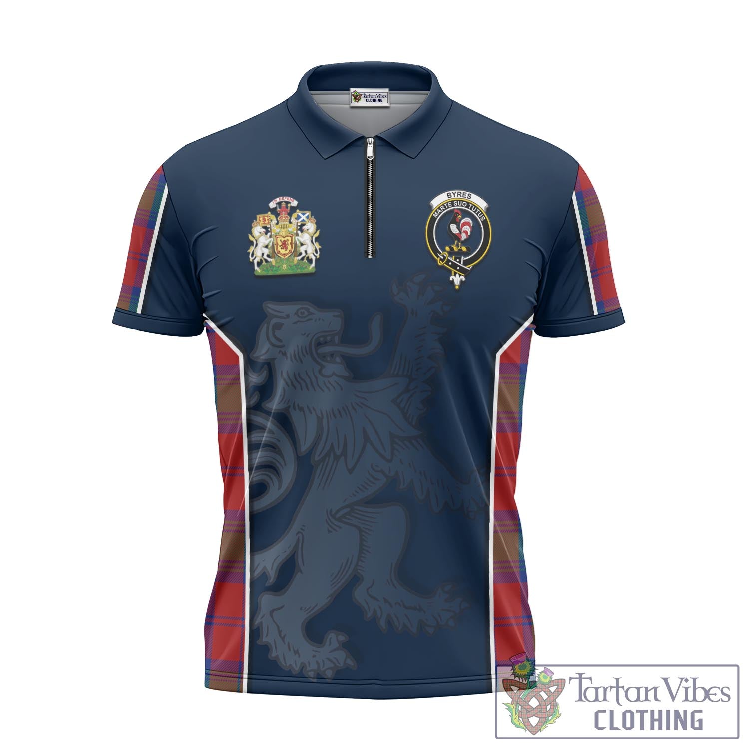 Tartan Vibes Clothing Byres (Byses) Tartan Zipper Polo Shirt with Family Crest and Lion Rampant Vibes Sport Style