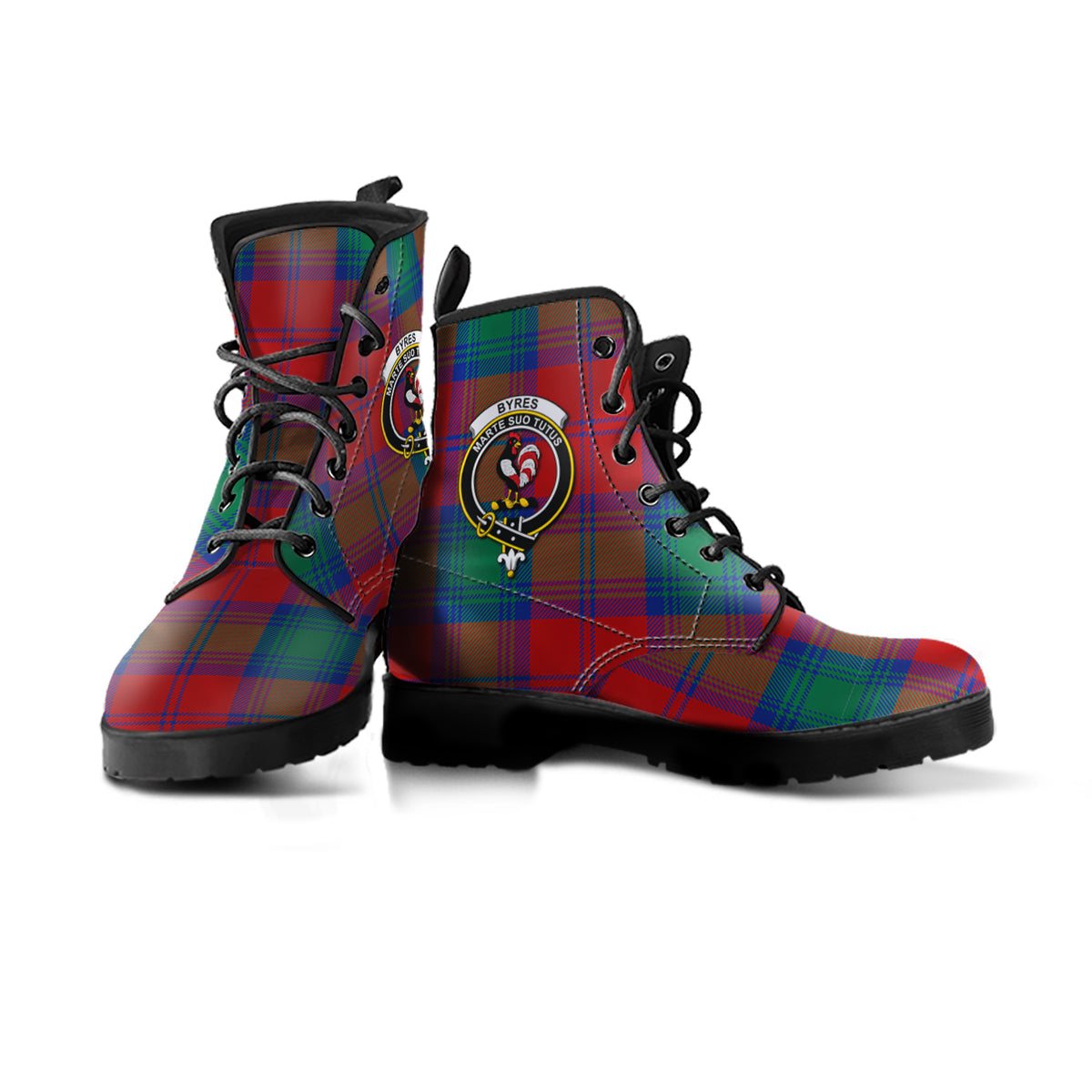 Byres (Byses) Tartan Leather Boots with Family Crest - Tartan Vibes Clothing