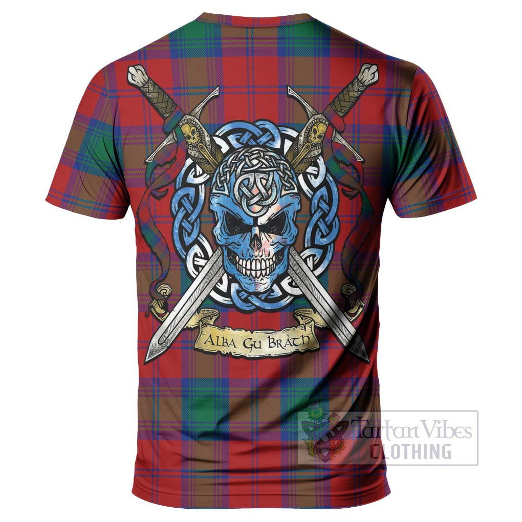 Tartan Vibes Clothing Byres (Byses) Tartan T-Shirt with Family Crest Celtic Skull Style