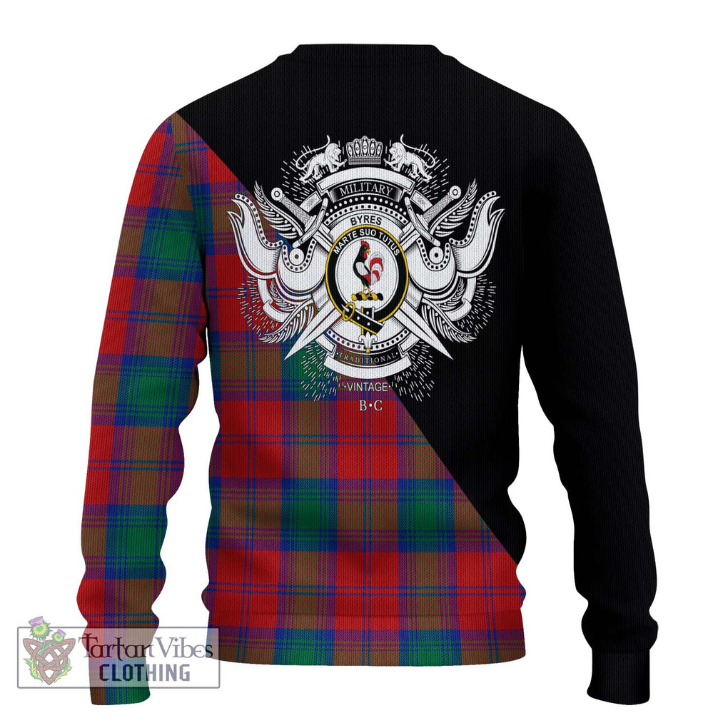 Byres (Byses) Tartan Knitted Sweater with Family Crest and Military Logo Style - Tartanvibesclothing Shop