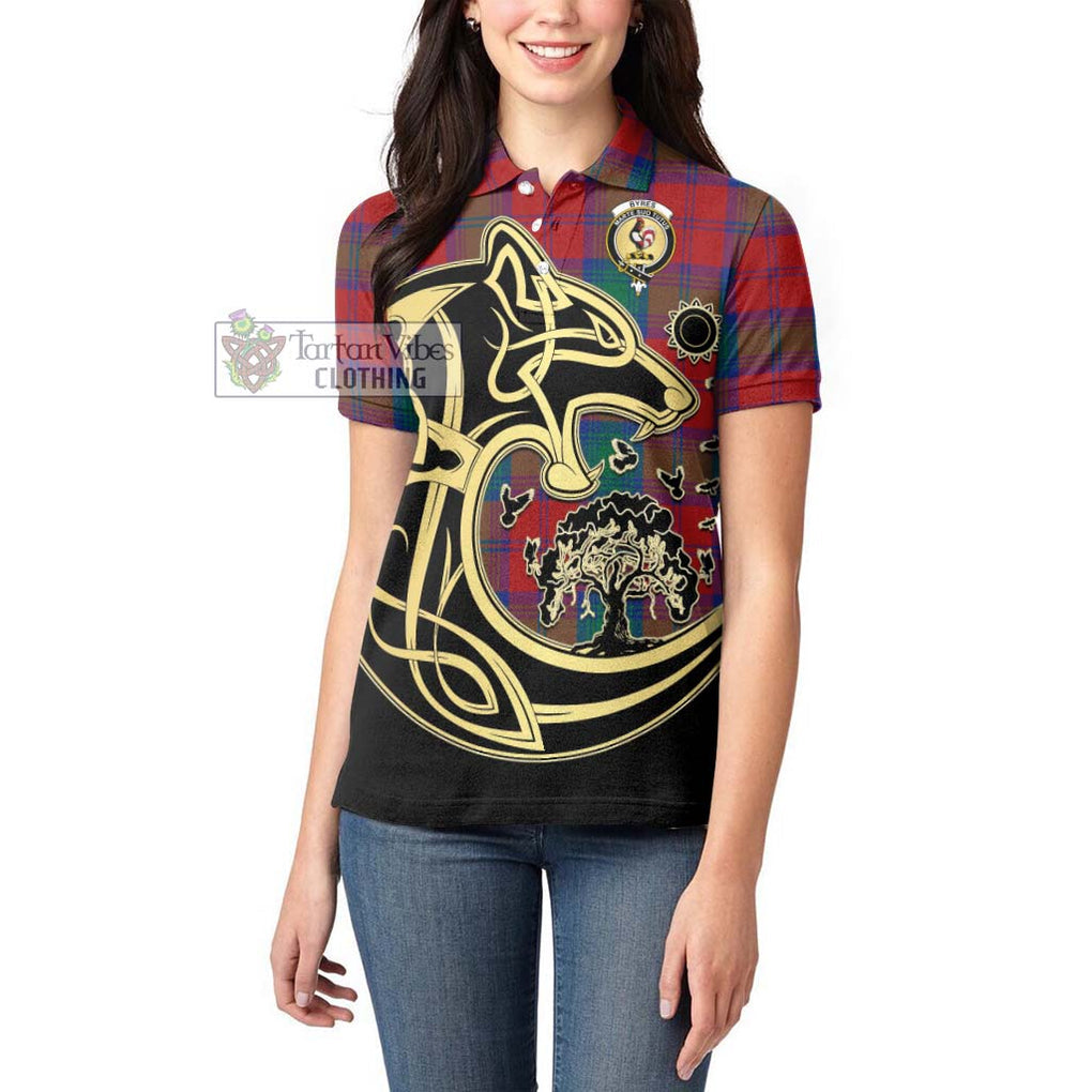 Byres (Byses) Tartan Women's Polo Shirt with Family Crest Celtic Wolf Style - Tartanvibesclothing Shop