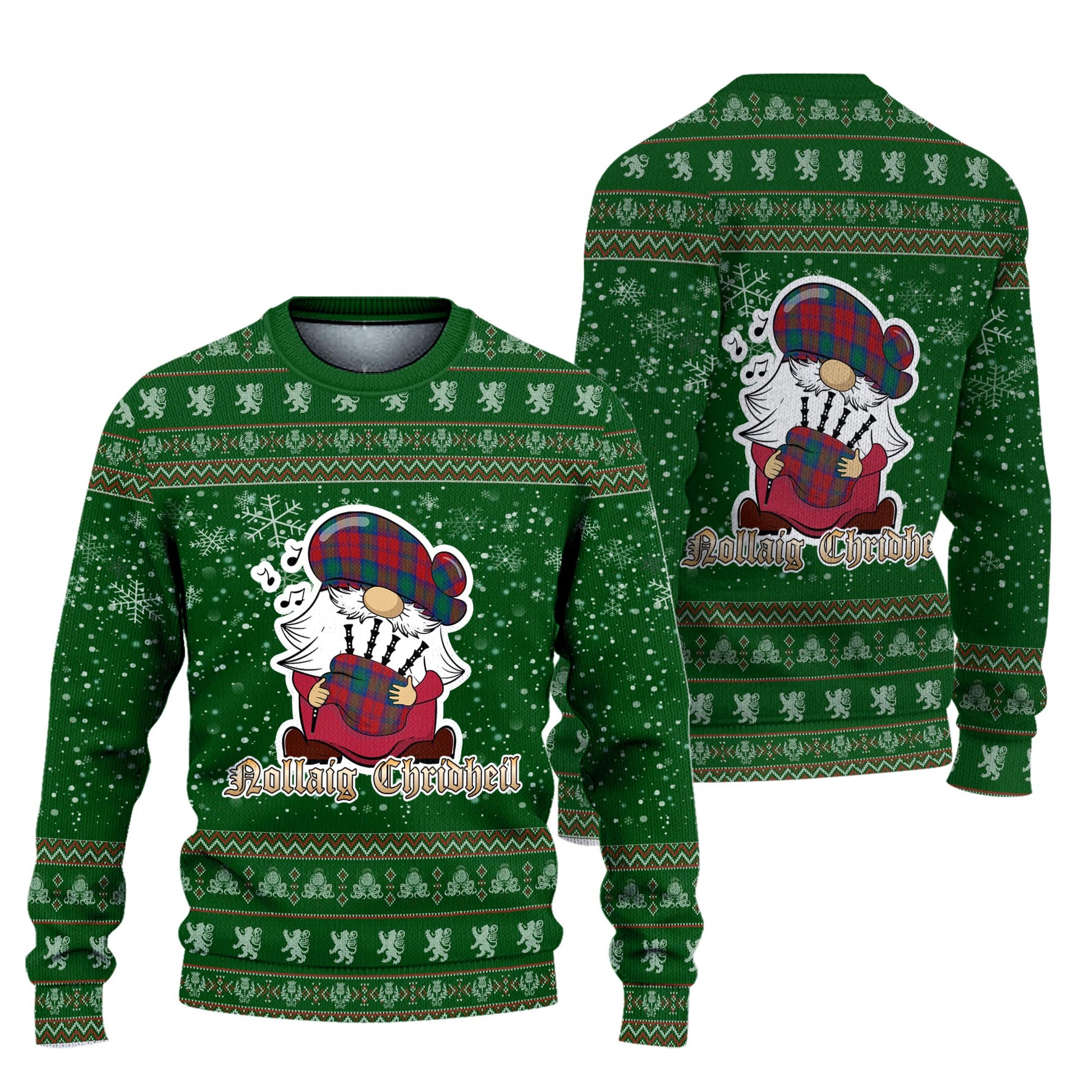 Byres (Byses) Clan Christmas Family Knitted Sweater with Funny Gnome Playing Bagpipes Unisex Green - Tartanvibesclothing