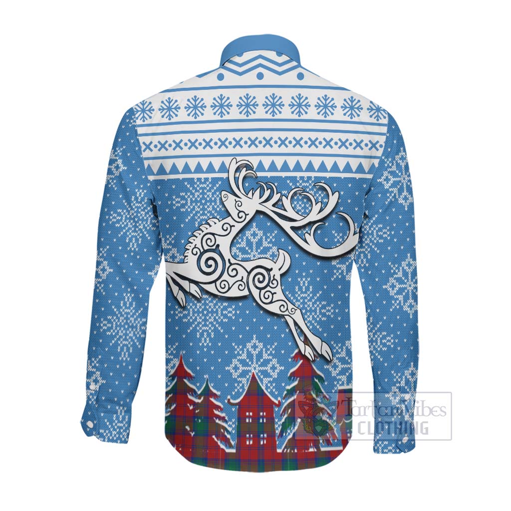 Tartan Vibes Clothing Byres (Byses) Clan Christmas Long Sleeve Button Shirt Celtic Reindeer Style