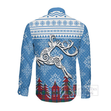 Byres (Byses) Clan Christmas Long Sleeve Button Shirt Celtic Reindeer Style