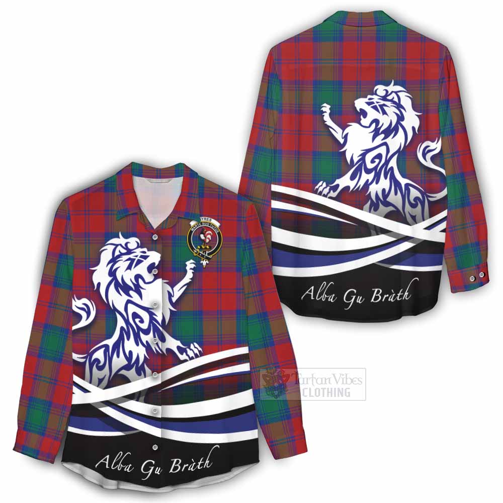 Tartan Vibes Clothing Byres (Byses) Tartan Women's Casual Shirt with Alba Gu Brath Regal Lion Emblem