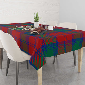 Byres (Byses) Tartan Tablecloth with Clan Crest and the Golden Sword of Courageous Legacy