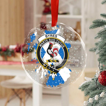 Byres (Byses) Clan Crest Christmas Glass Ornament with Scotland Map