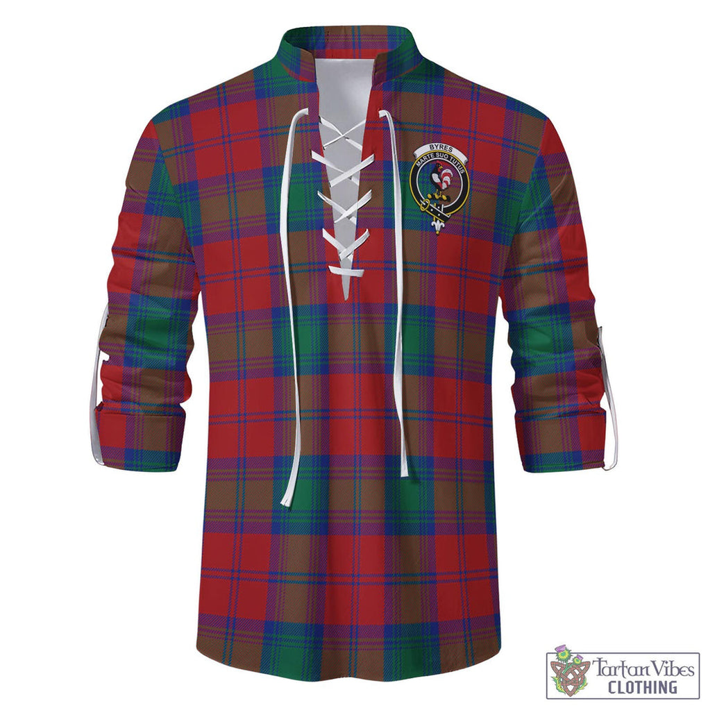 Tartan Vibes Clothing Byres (Byses) Tartan Men's Scottish Traditional Jacobite Ghillie Kilt Shirt with Family Crest