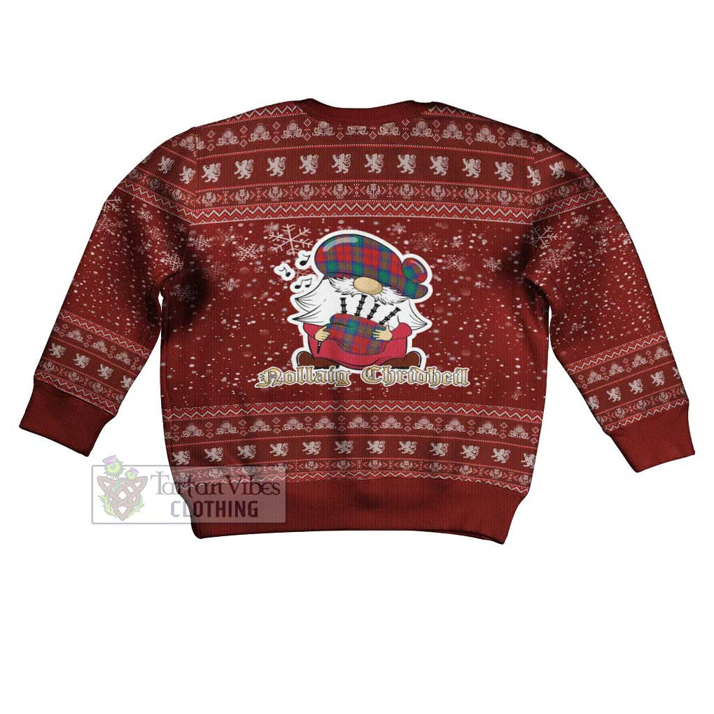 Tartan Vibes Clothing Byres (Byses) Clan Christmas Kid Ugly Sweater with Gnome Playing Bagpipes