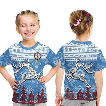 Byres (Byses) Clan Christmas Kid T-Shirt Celtic Reindeer Style