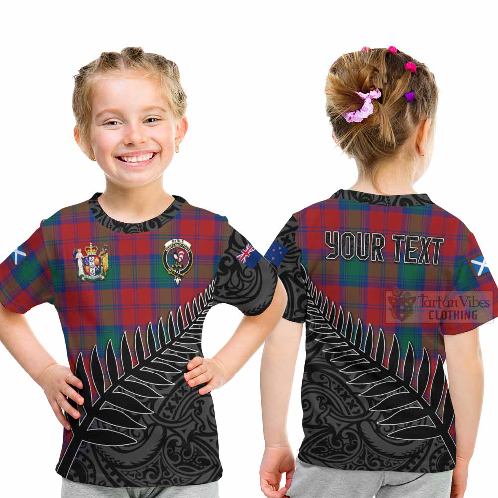 Tartan Vibes Clothing Byres (Byses) Crest Tartan Kid T-Shirt with New Zealand Silver Fern Half Style