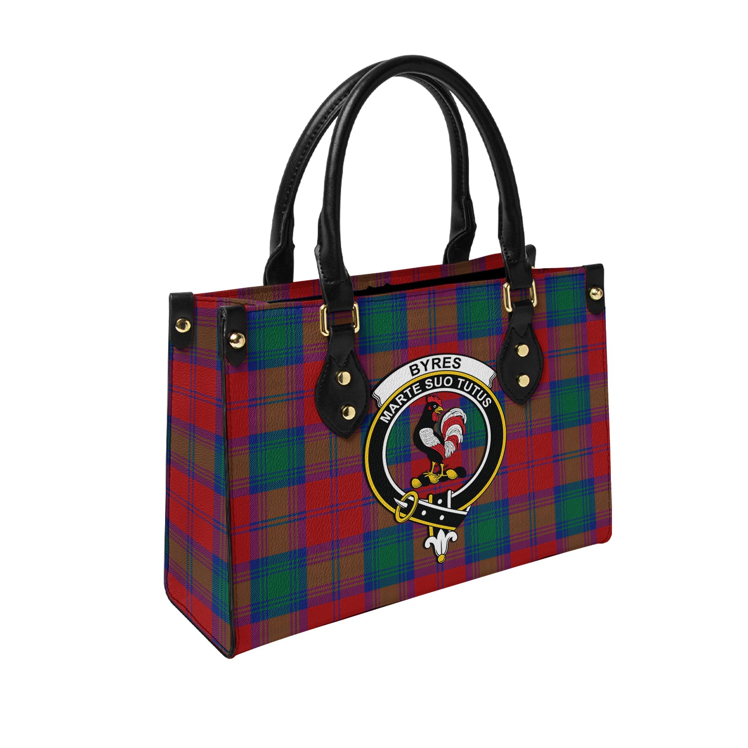 Byres (Byses) Tartan Leather Bag with Family Crest