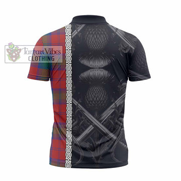 Byres (Byses) Tartan Zipper Polo Shirt with Family Crest Cross Sword Thistle Celtic Vibes