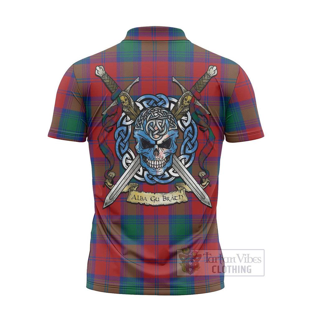 Tartan Vibes Clothing Byres (Byses) Tartan Zipper Polo Shirt with Family Crest Celtic Skull Style